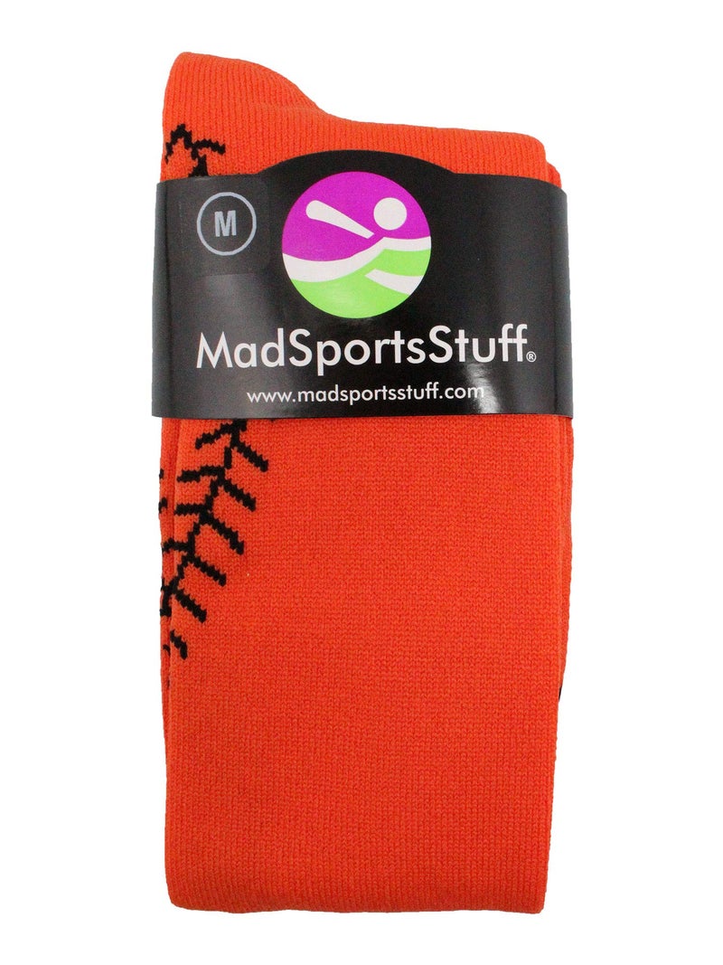 MadSportsStuff Softball Socks with Stitches Over the Calf (Orange/Black, Small) - Image 1